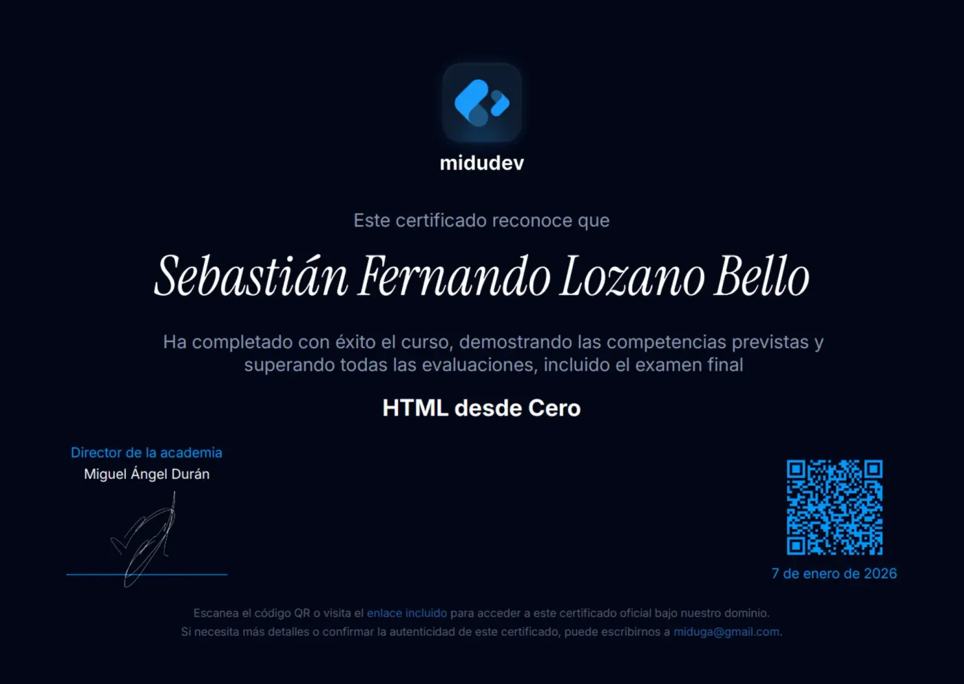 HTML from Scratch certificate
